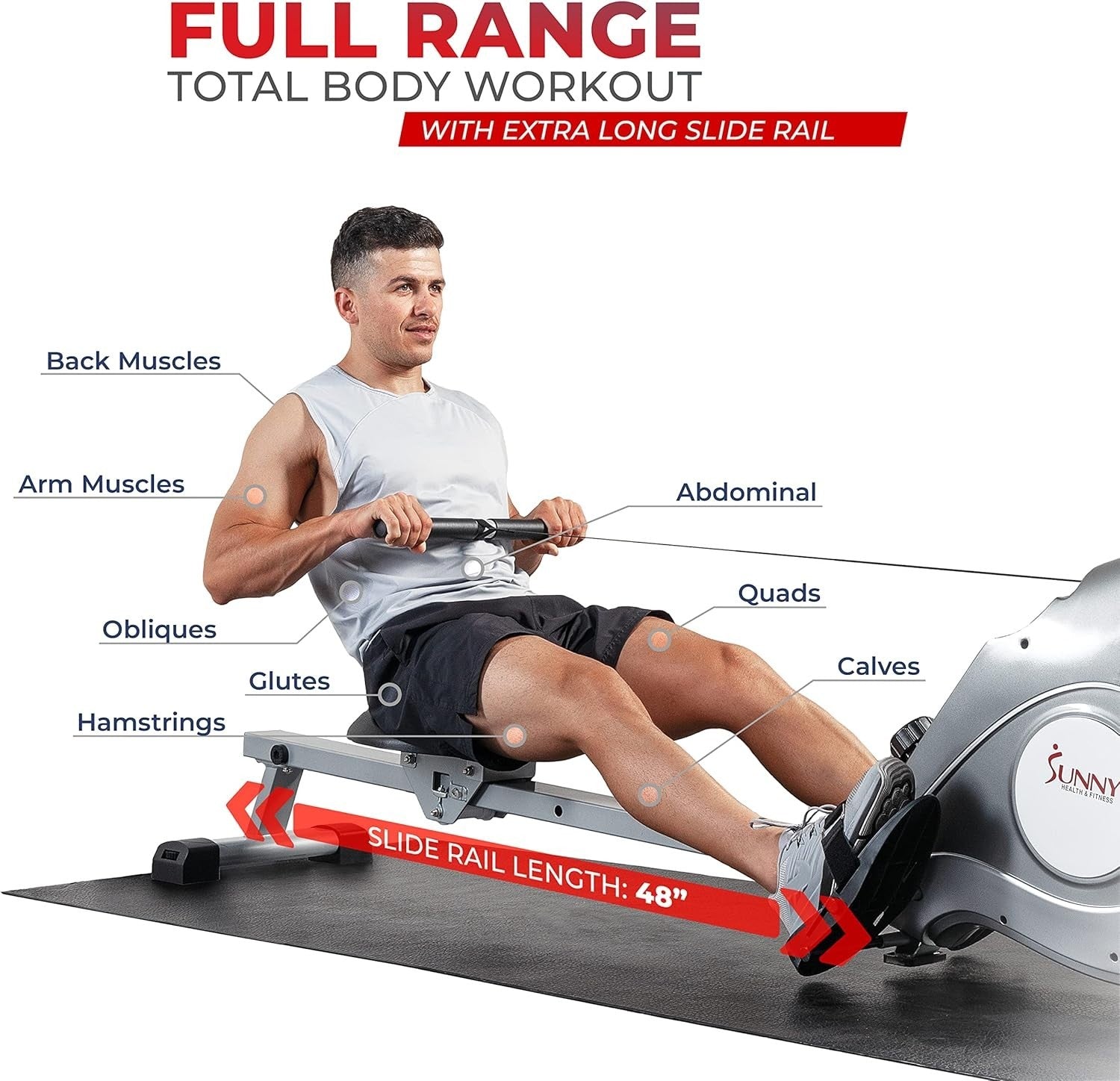 Total Body Elliptical & Rowing Machine, Ultra Quiet Magnetic Resistance, 8 Level