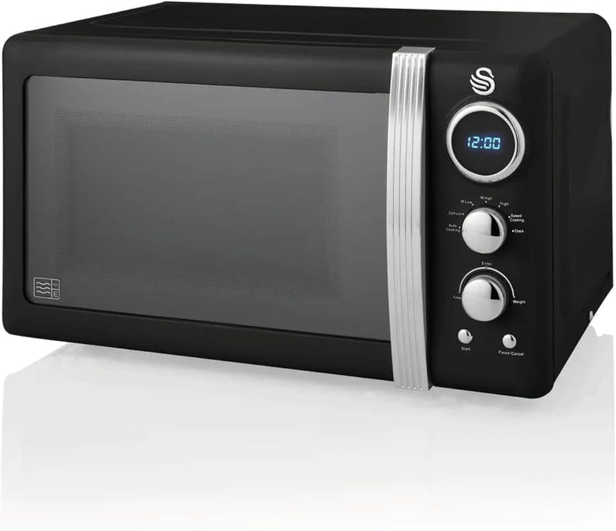 Black 20L Digital Microwave 800W 6 Power Levels LED Display