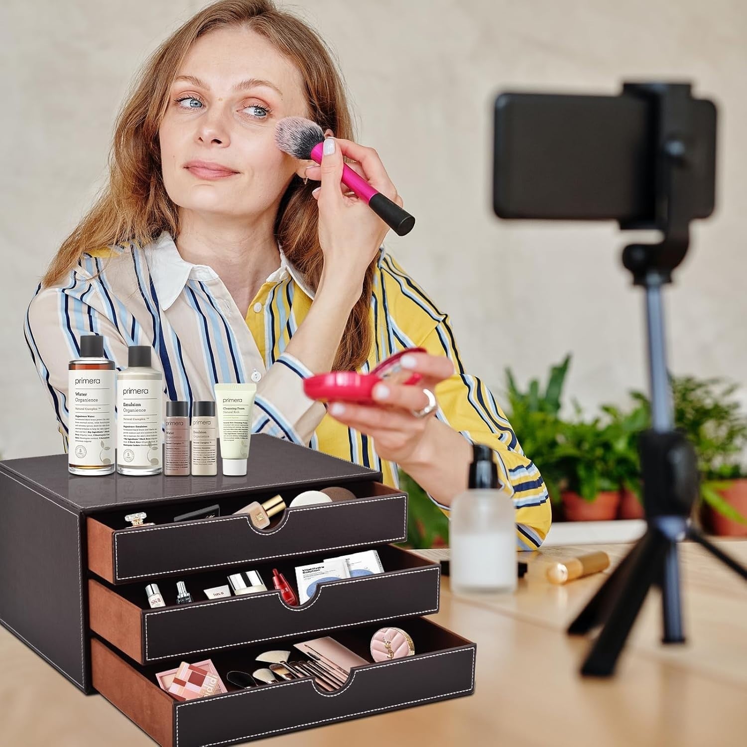 PU Leather 3-Drawer Desk Organizer for Office, Documents, Makeup & More