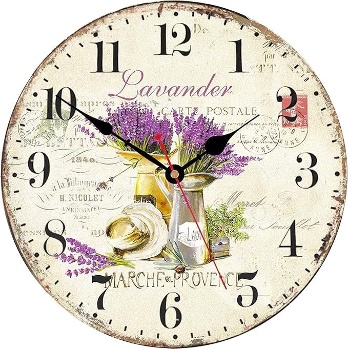 14" Lavender Floral Wall Clock Vintage Country Style Silent Easy Read Decor