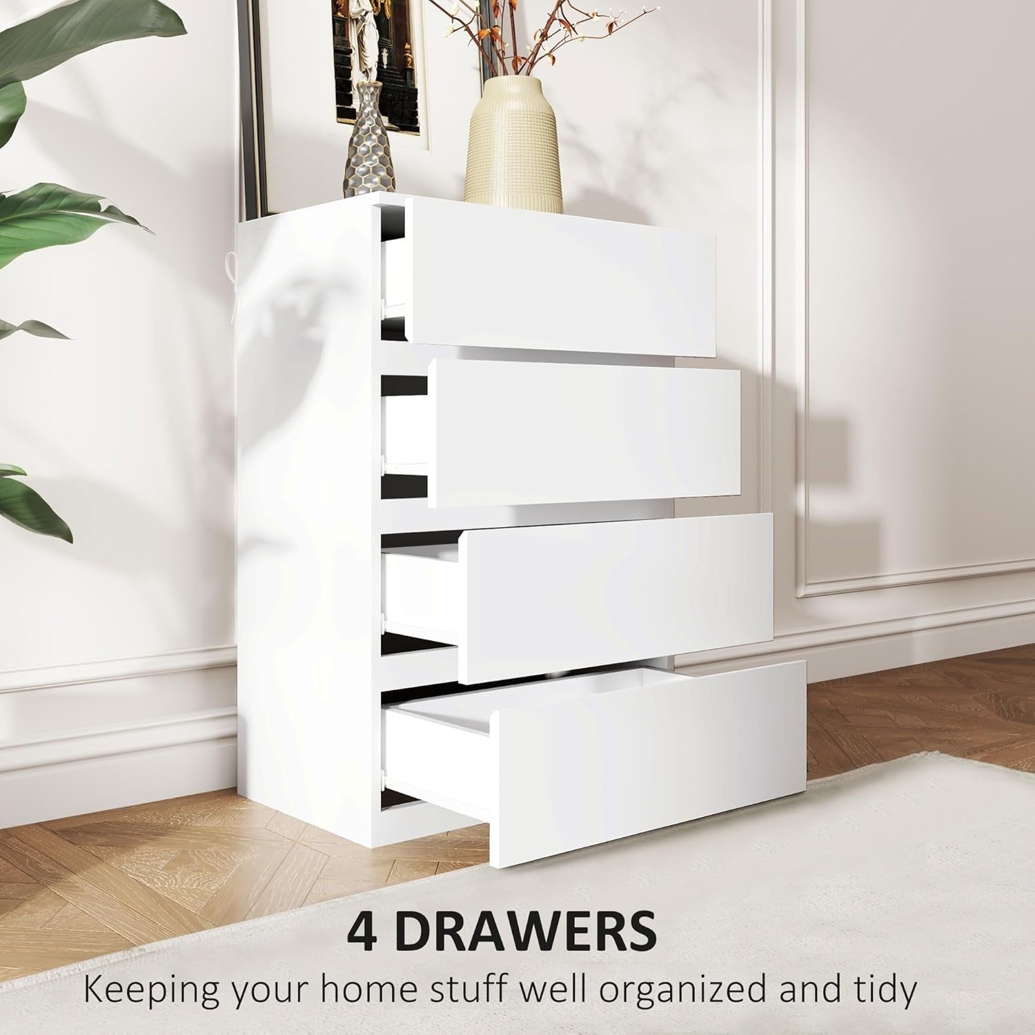 White 4 Drawer Chest Storage Cabinet Modern Bedroom Tall Unit 80cm
