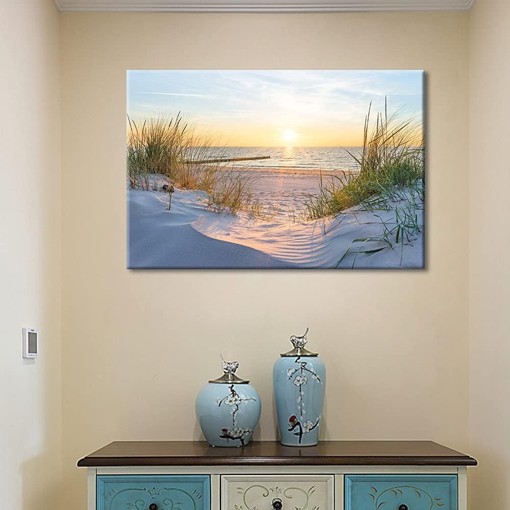 Large Beach Sunrise Canvas Wall Art 36x24in Framed Seaside