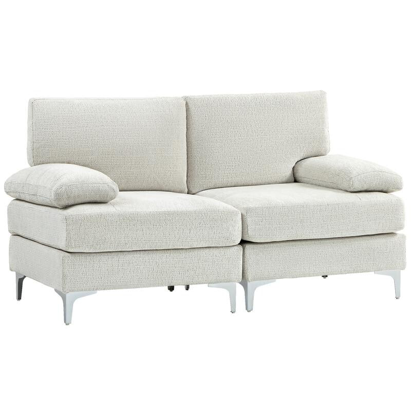 Cream 2 Seater Sofa Chenille Fabric Couch with Cushions Metal Legs Modern