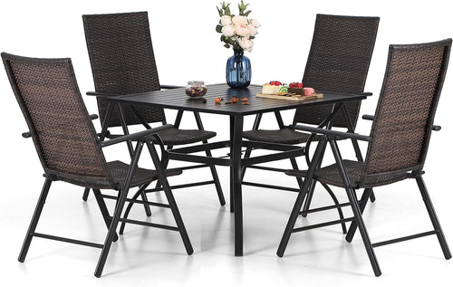 5pc Rattan Garden Dining Set Folding Chairs Square Table Patio Balcony Bistro