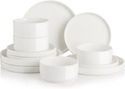 12pc Porcelain Dinnerware Set White Plates Bowls Microwave Dishwasher