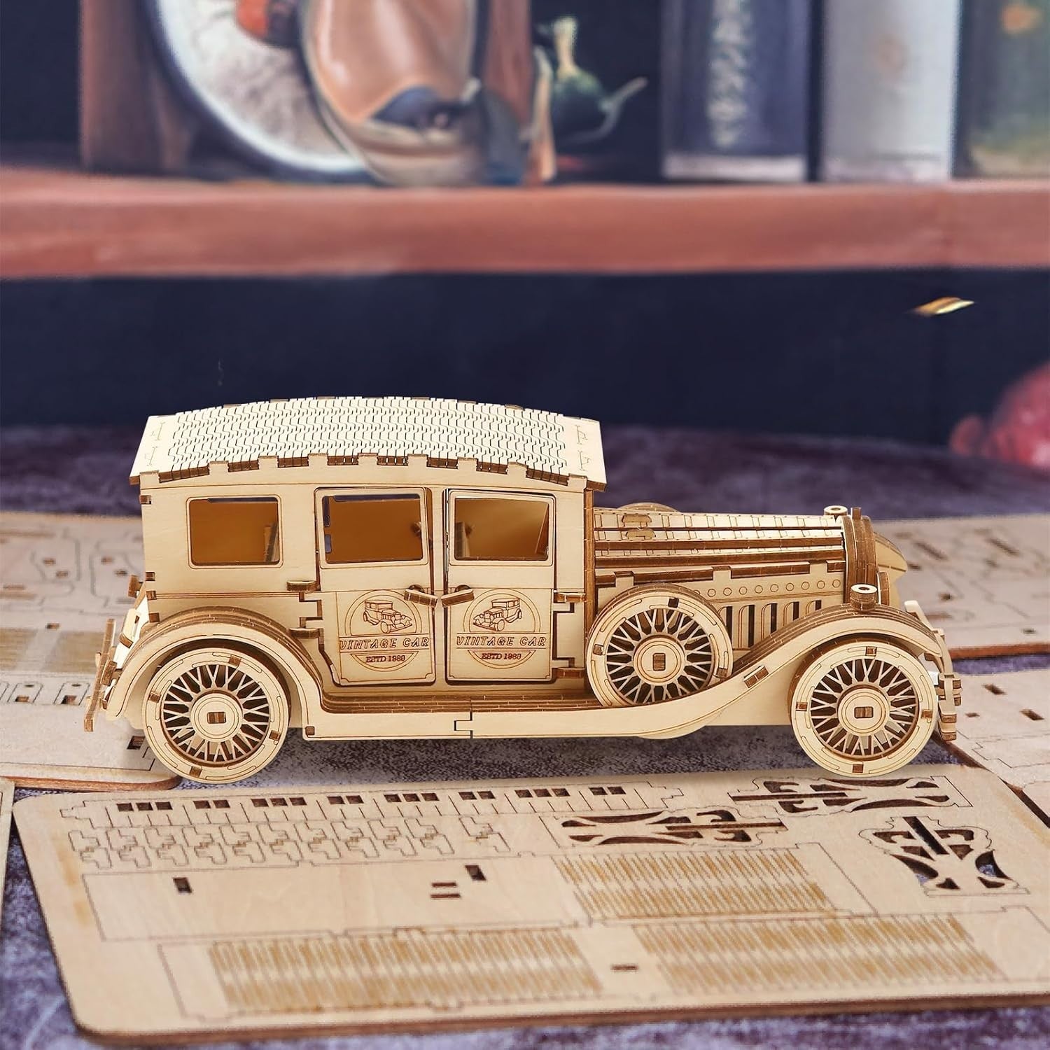 3D Wooden Vintage Car Puzzle DIY Model Kit – Build & Display, Gift Idea