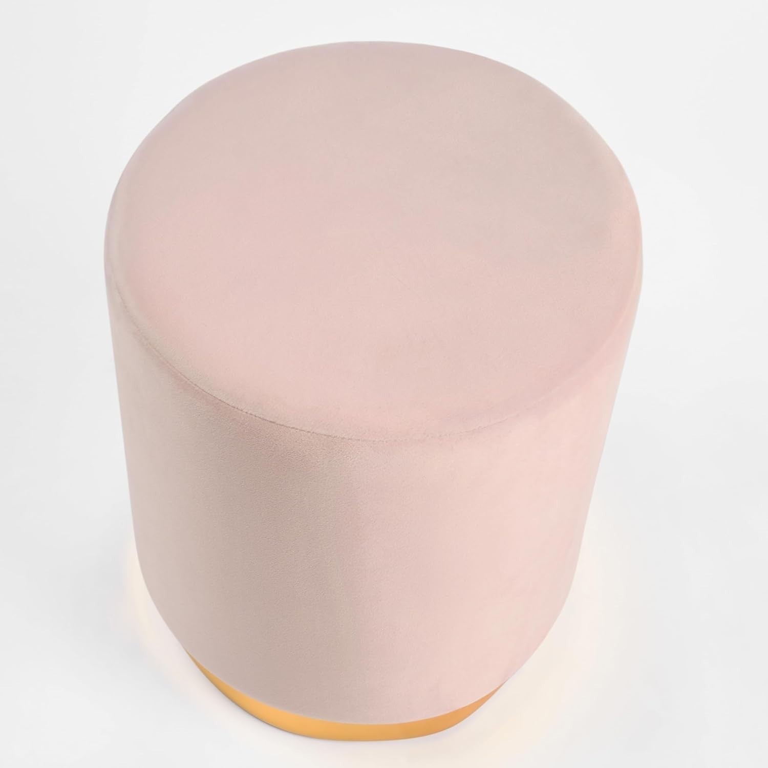 Blush Matte Velvet Ottoman Stool with Gold Metal Base – Luxury Vanity Seat