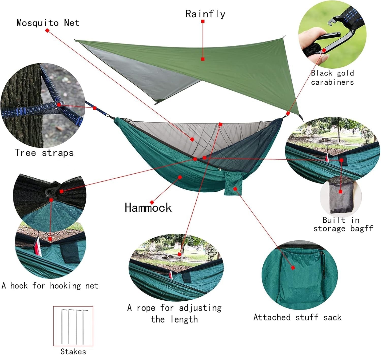 Camping Hammock with Mosquito Net & Rainfly | Lightweight 440lb Capacity