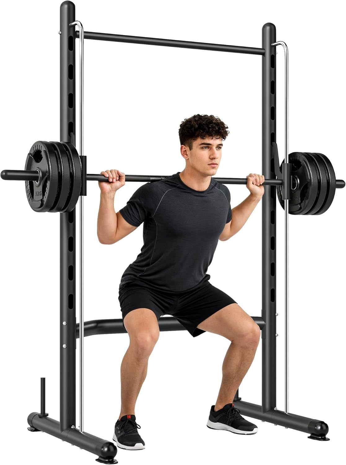 Smith Machine Squat Rack w Pull Up Bar Adjustable Barbell Stand Gym