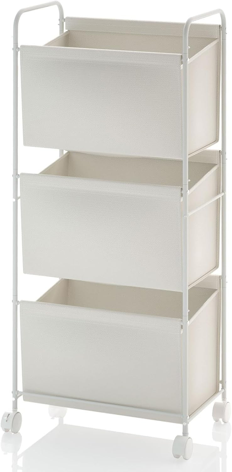 125L Vertical Laundry Sorter Beige with Wheels 3 Section Tall Hamper Removable