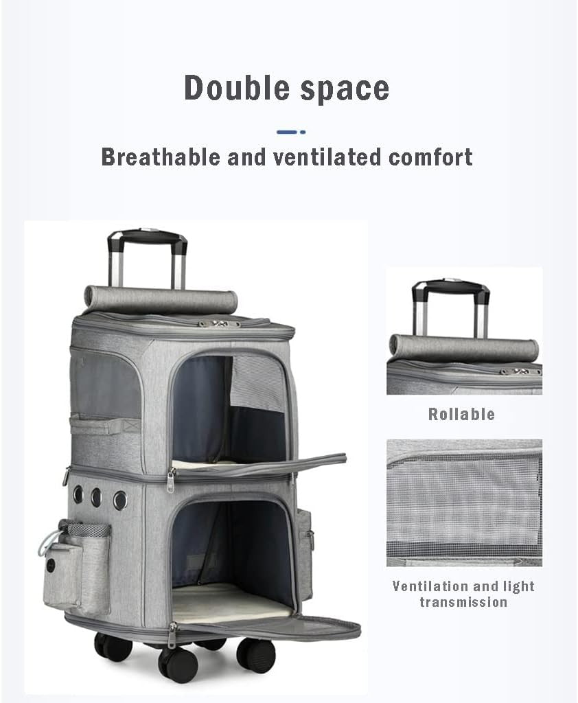 Pet Travel Stroller Carrier with Wheels Foldable Double Layer Soft Sided