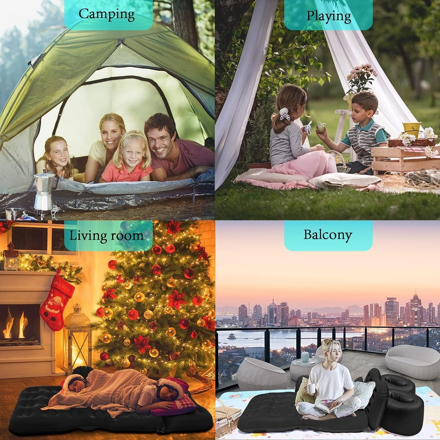 Inflatable Car Camping Bed w/ Pump, 2 Pillows for SUV, Sedan, Tent