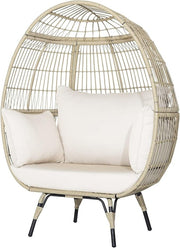 Oversized Rattan Egg Chair with Cushions Indoor Outdoor Lounge Seat 180kg