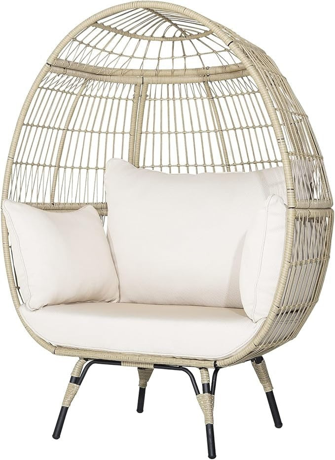 Oversized Rattan Egg Chair with Cushions Indoor Outdoor Lounge Seat 180kg