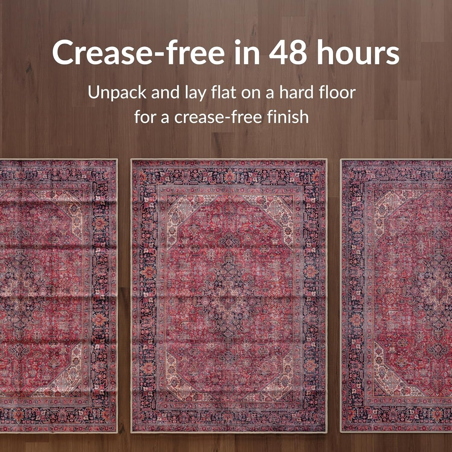 Washable Rug 152x213cm Soft Non-Slip Vintage Red Carpet for Living Room