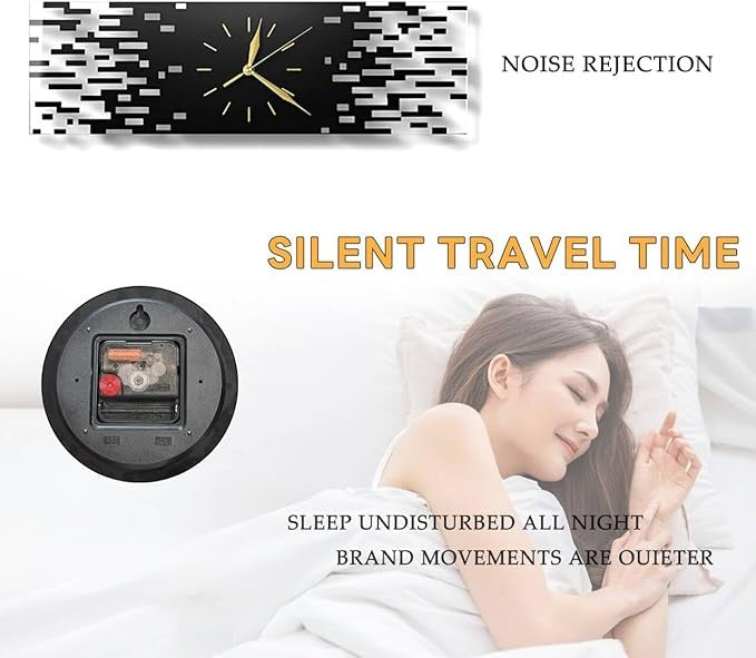 Modern Rectangular Black Wall Clock 50cm Silent Non-Ticking Acrylic Minimalist