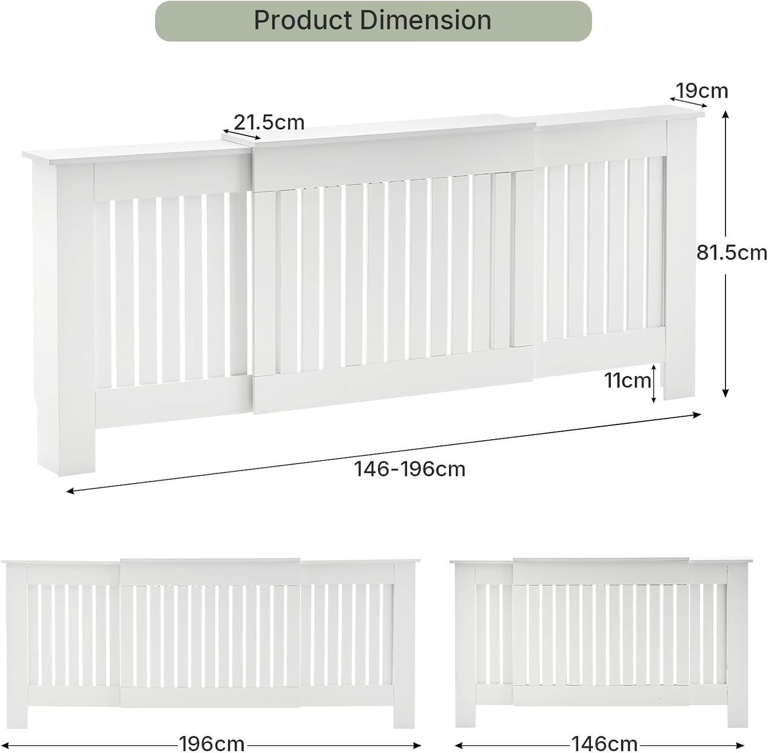 Extendable Radiator Cover White Adjustable MDF Slatted Heating Cabinet Shelf