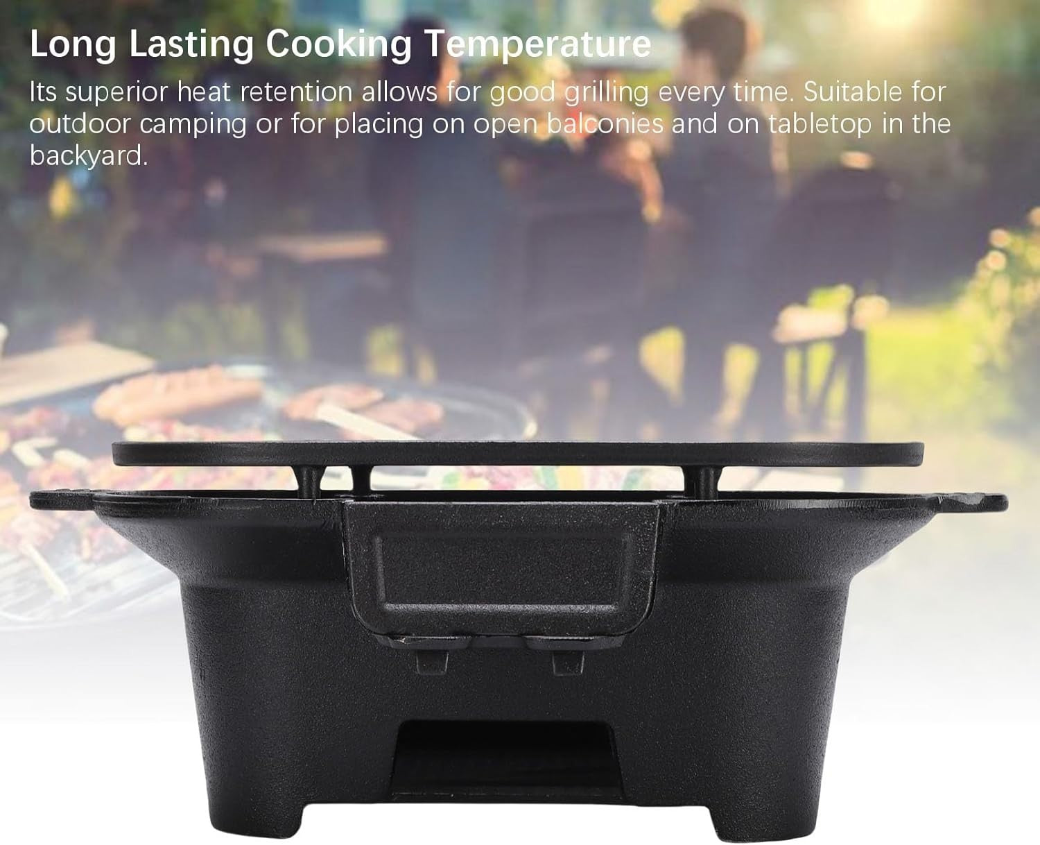 Portable Cast Iron Hibachi Charcoal Grill – Compact Outdoor BBQ, Even Heat