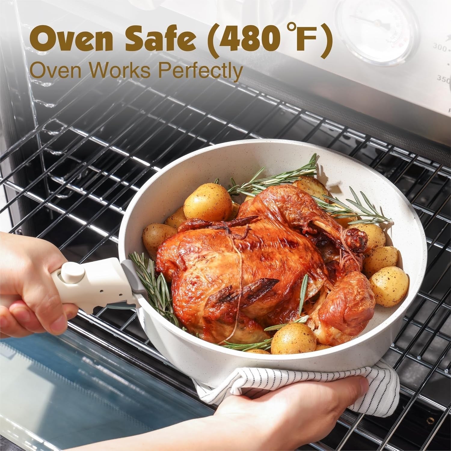 17pcs White Non Stick Cookware Set Detachable Handle Induction Oven Safe
