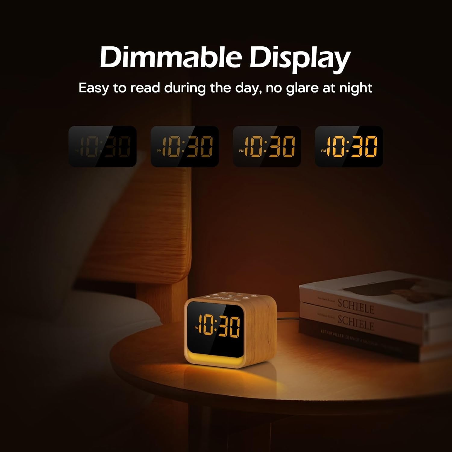 FM Radio Alarm Clock White Noise Dimmable Display Night Light Bedside