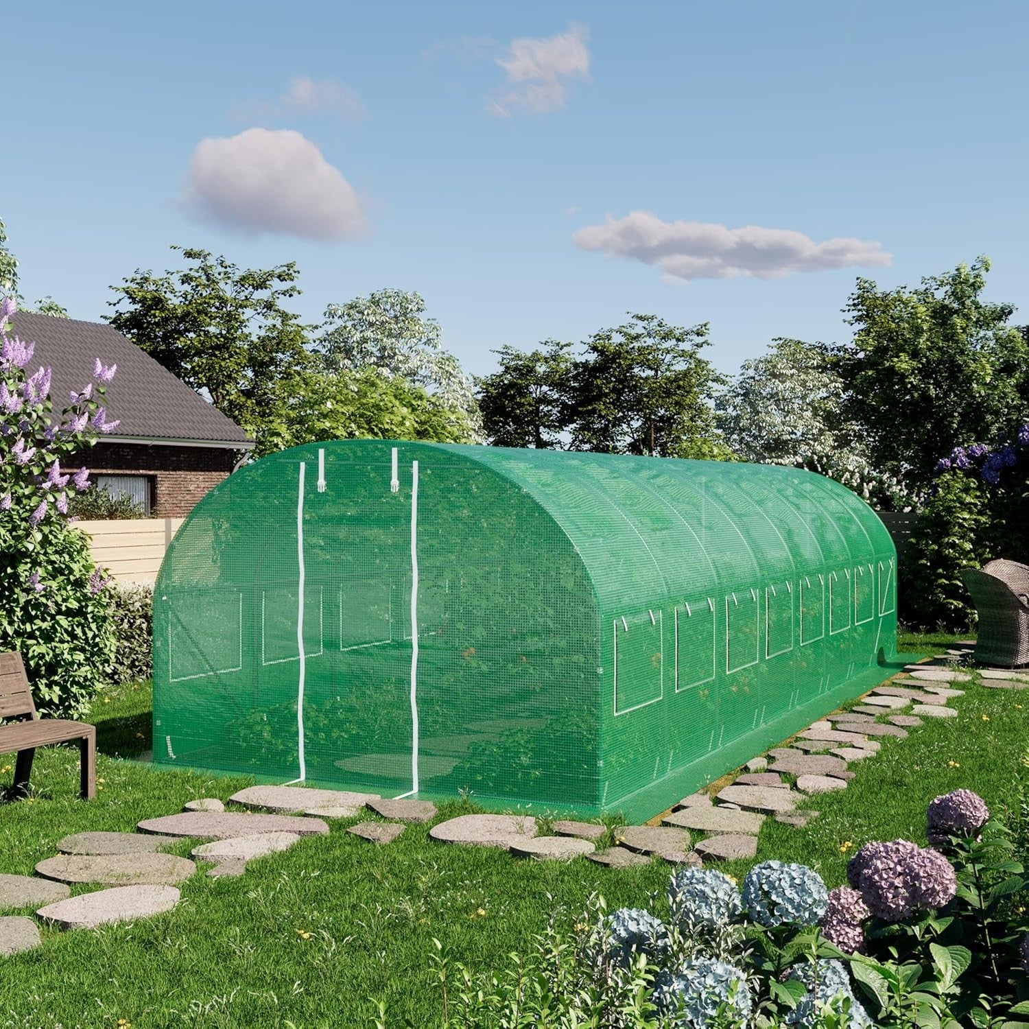 Heavy Duty Polytunnel Greenhouse 4x8m UV Resistant PE Cover with Windows