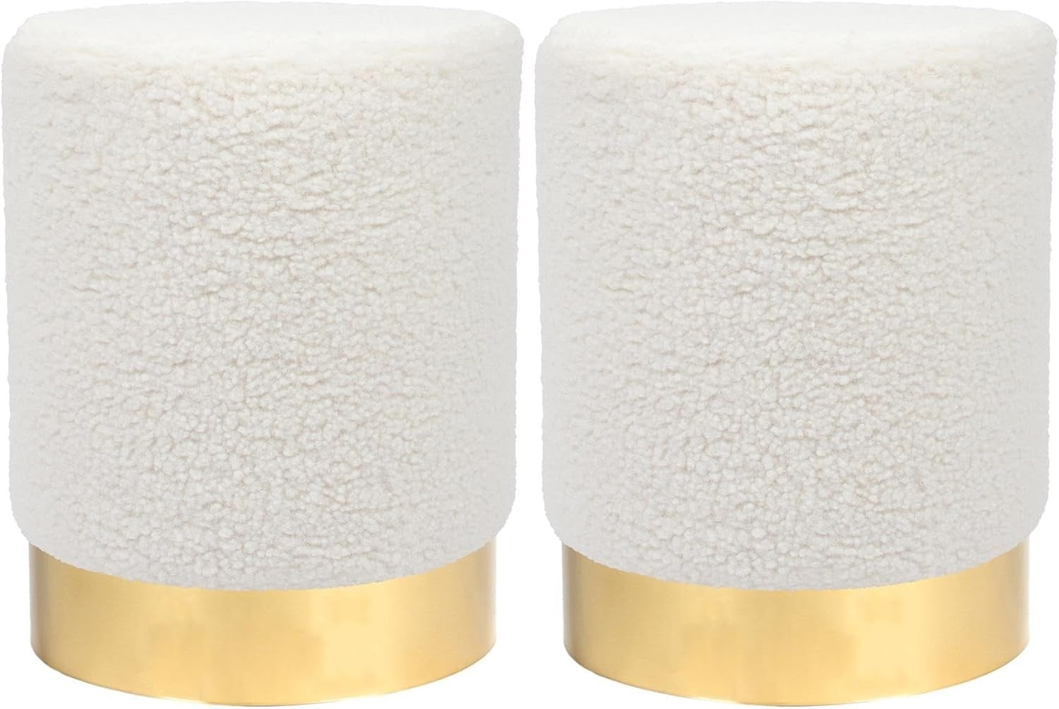 Set of 2 Yellow Bouclé Round Footstools Gold Base Modern Pouffe Seats