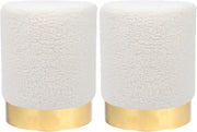 Set of 2 Yellow Bouclé Round Footstools Gold Base Modern Pouffe Seats