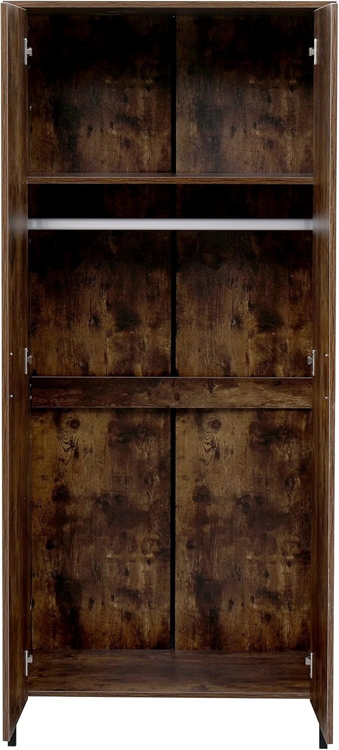 Industrial Metal Wardrobe with Shelves & Hanging Rail Clothes Storage