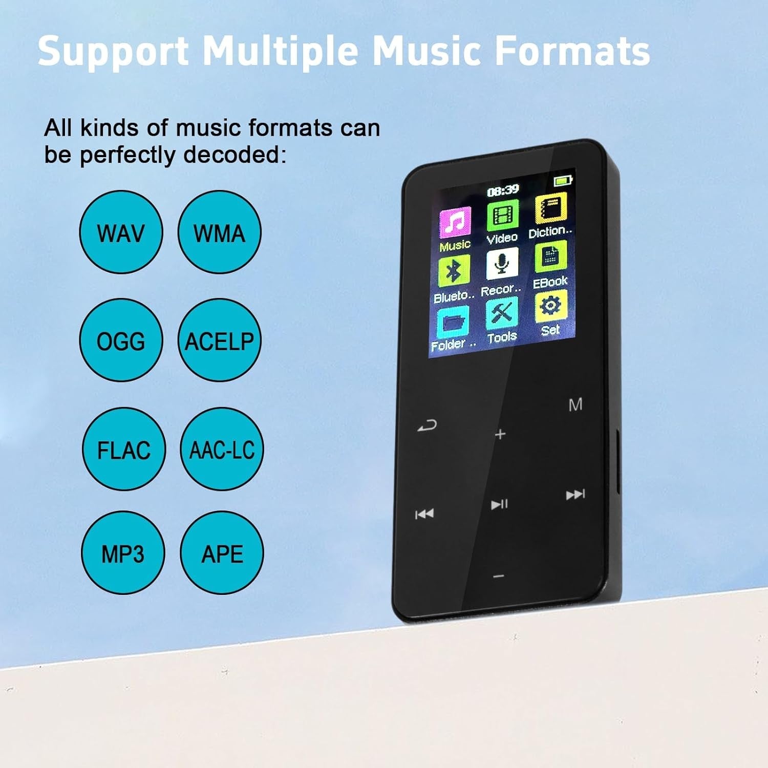 Portable MP3 Player with Bluetooth 5.3, HD Speaker & Voice Recorder – Black