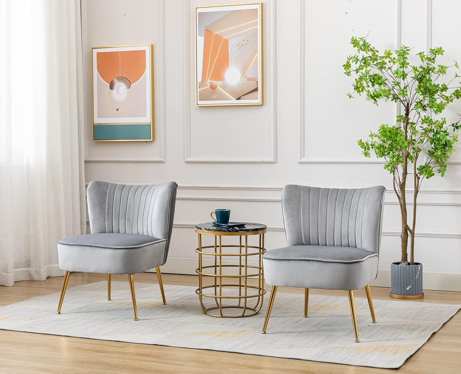 Grey Velvet Accent Chair Gold Metal Legs Lounge Tub Seat