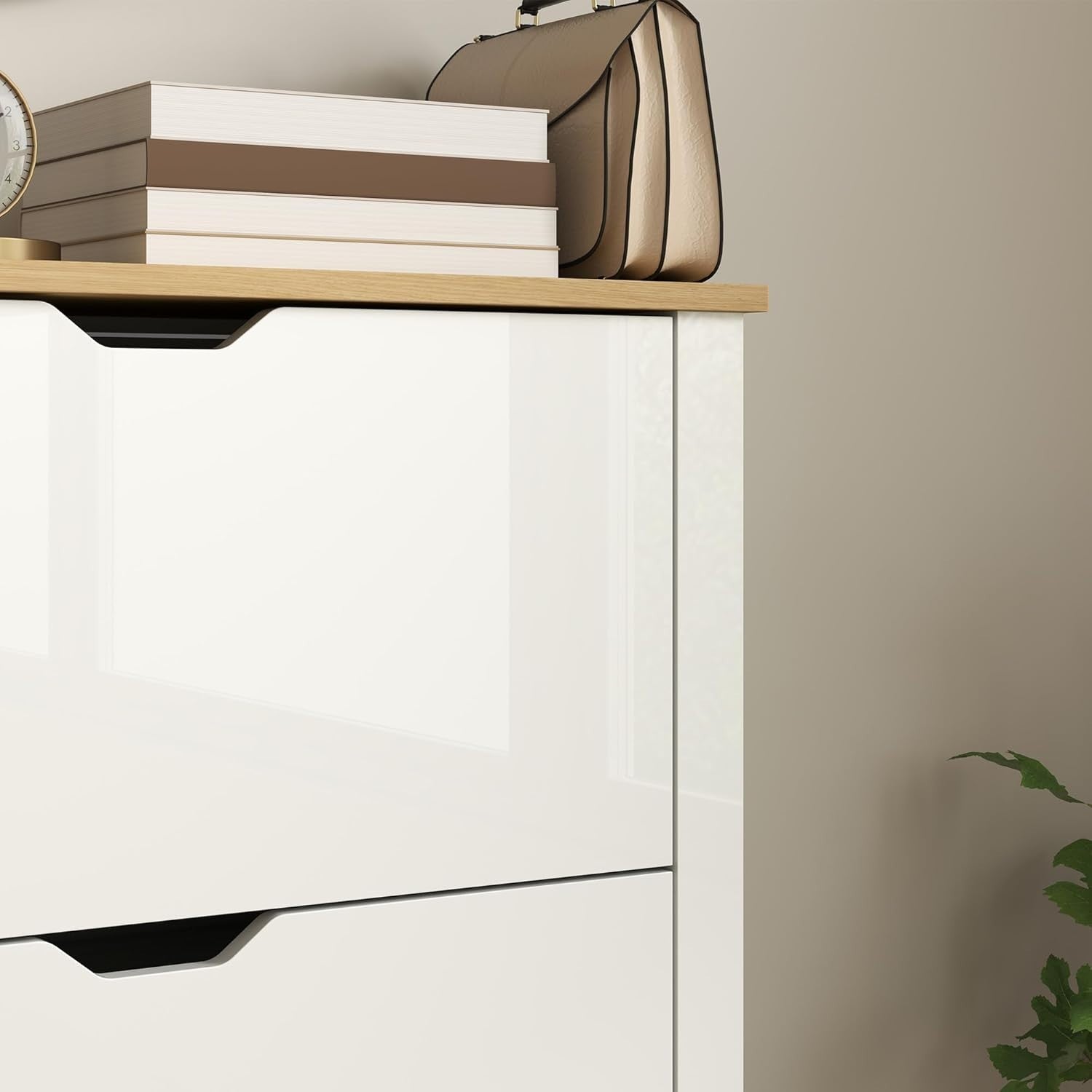 Slim White Shoe Cabinet 2 Flip Drawers Gloss Finish Narrow Storage Unit