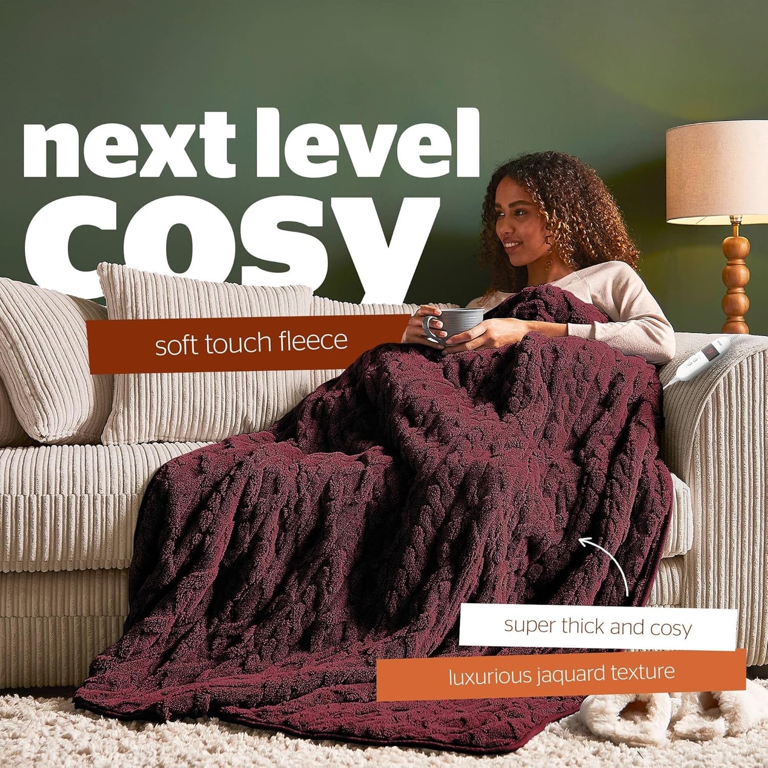 Luxury Heated Throw Blanket Super Cosy Knit Fleece 9 Heat Settings 120x160cm