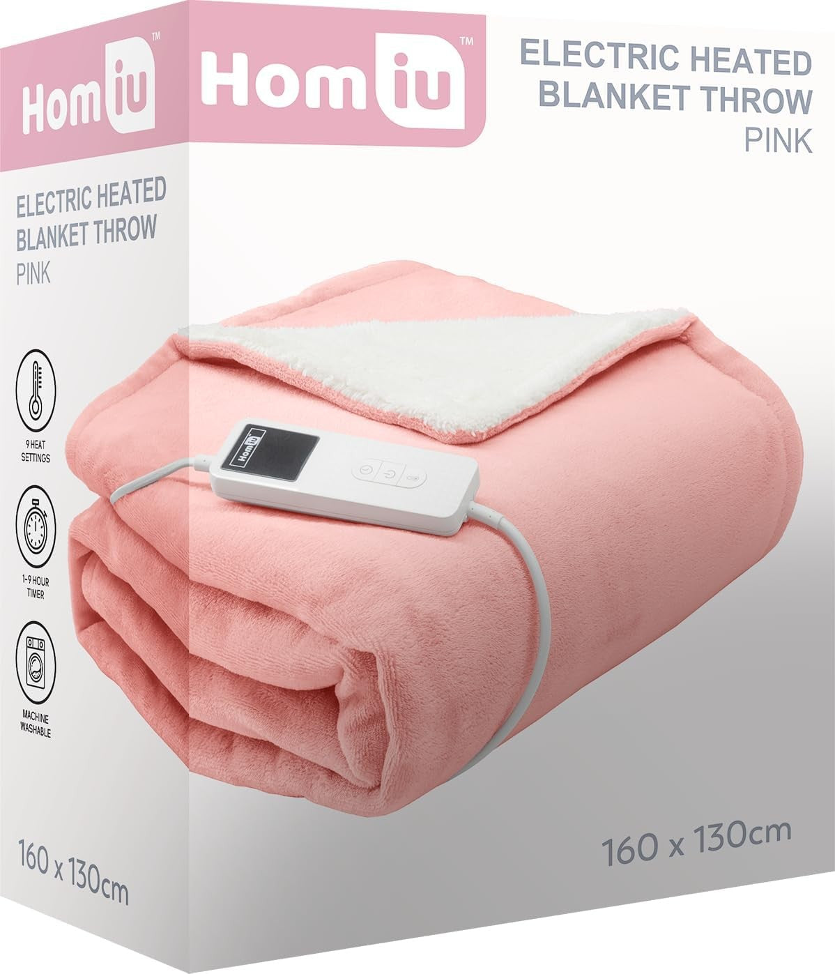 Electric Heated Throw Blanket Fleece Sherpa Fast Heat 9 Settings Timer