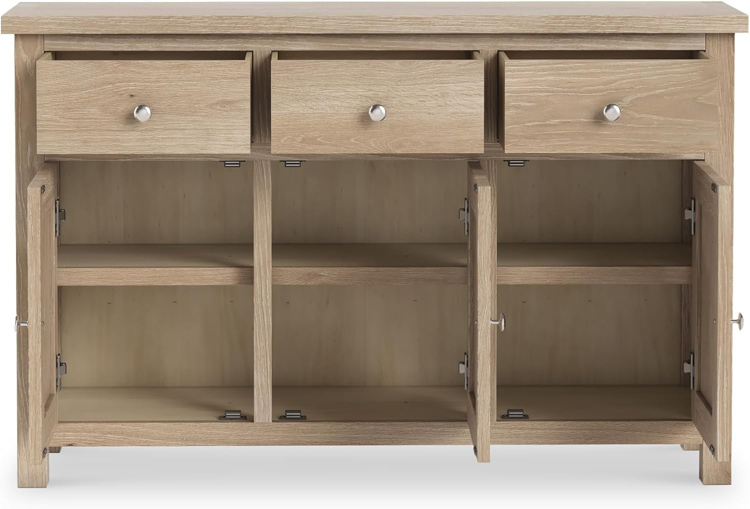 Large Washed Oak Sideboard Storage Cabinet 3 Drawer 3 Door Cupboard Shelf