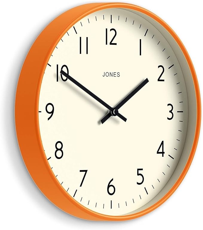 30cm Orange Wall Clock Modern Silent Quartz Easy Read Numbers Home Office Decor
