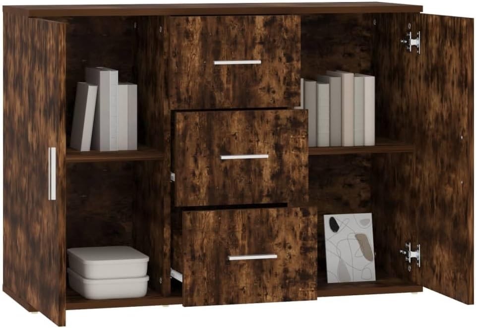 Modern Wood Sideboard Cabinet Storage Unit 2 Door 3 Drawer Smoked Oak