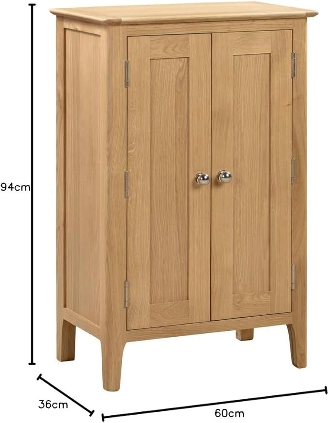 Solid Oak Shoe Storage Cabinet with Double Doors 94cm Hallway Cupboard Unit