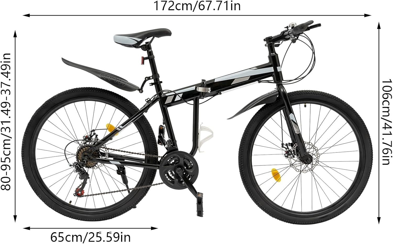 Folding 26" Mountain Bike 21-Speed MTB Disc Brakes Adult Off-Road Cycle