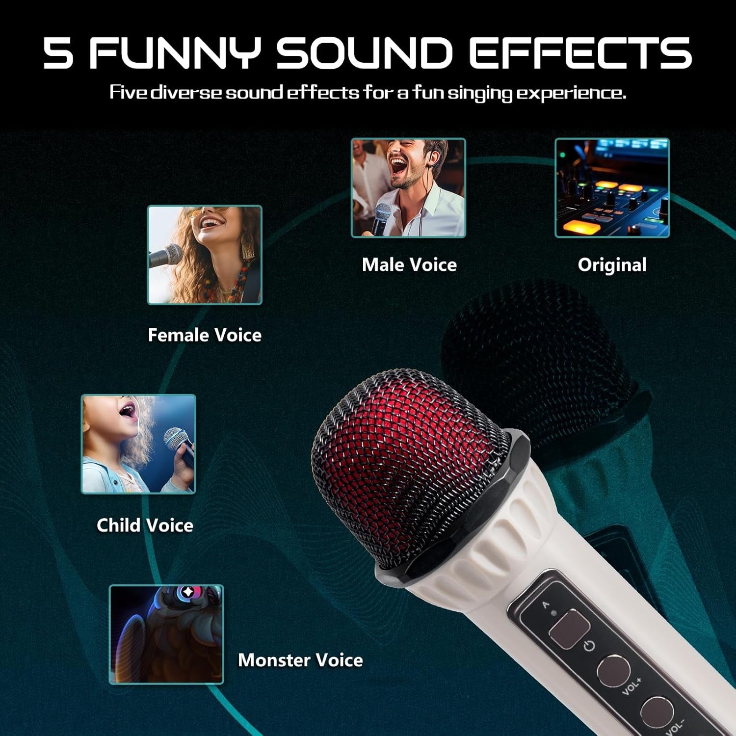 Portable Karaoke Machine 2 Mics Bluetooth Speaker with LED Light
