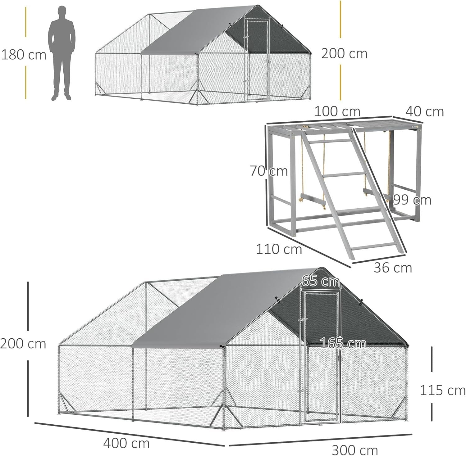Walk In Chicken Run 3x4m Galvanised Coop with Cover & Shelf