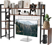 2-Tier Rustic Wood Metal Desktop Bookshelf Hutch Organizer Rack 105cm