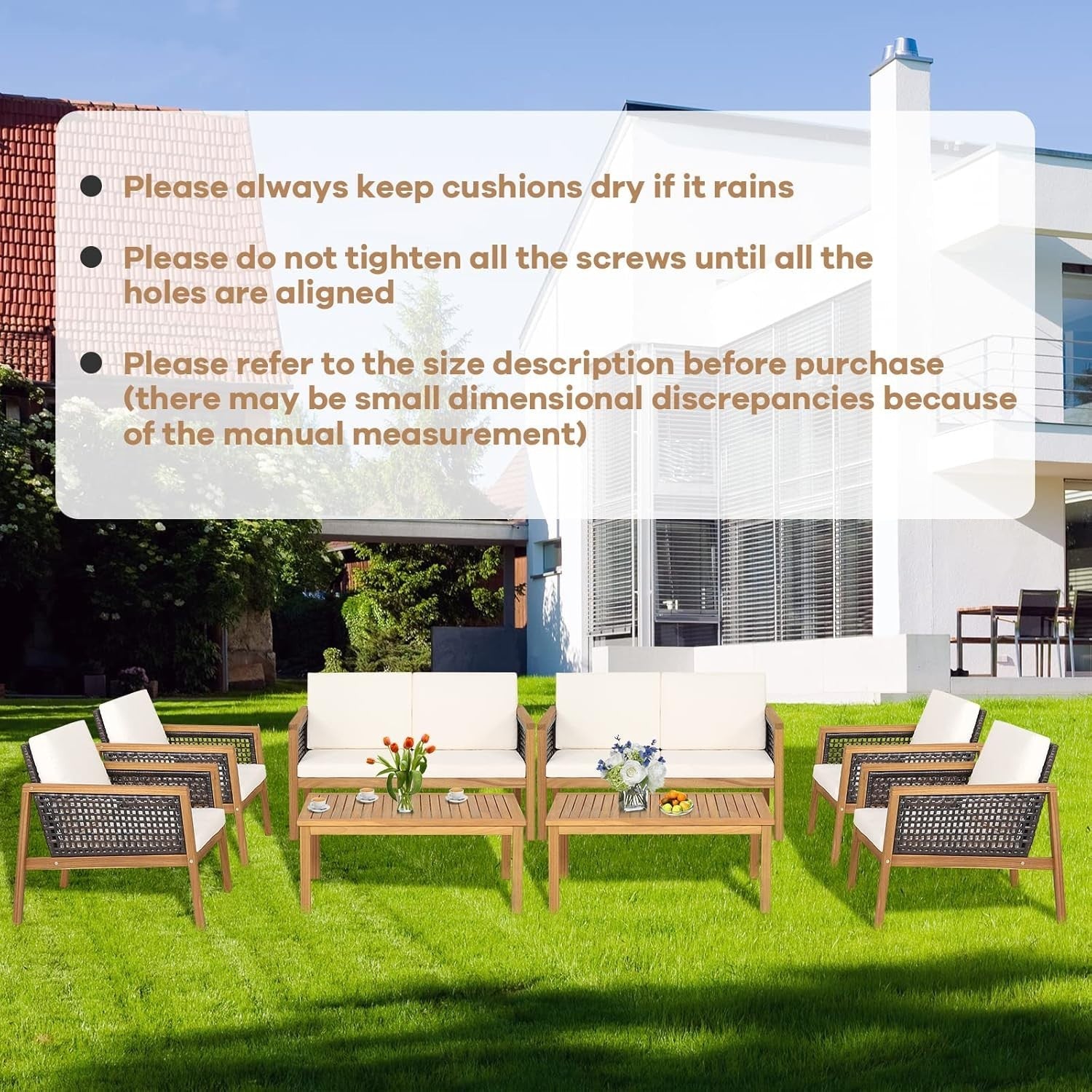 4PC Rattan Garden Sofa Set Outdoor Patio Furniture Acacia Wood
