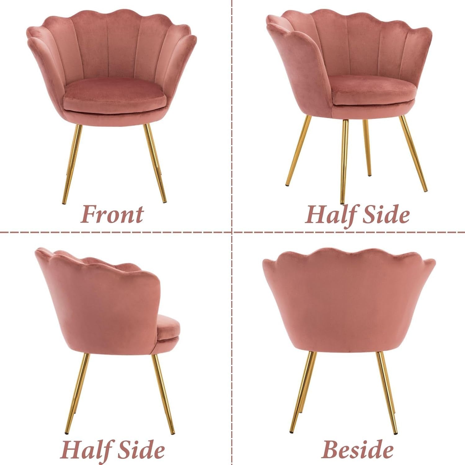 Pink Velvet Lounge Chair Gold Legs | Petal Back Armchair for Bedroom