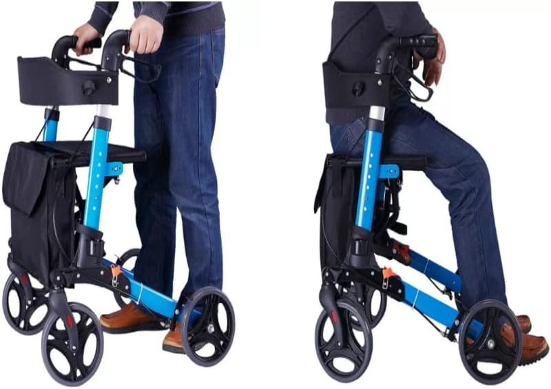 Lightweight Aluminium Rollator Walker with Seat 4 Wheel Folding Mobility Aid