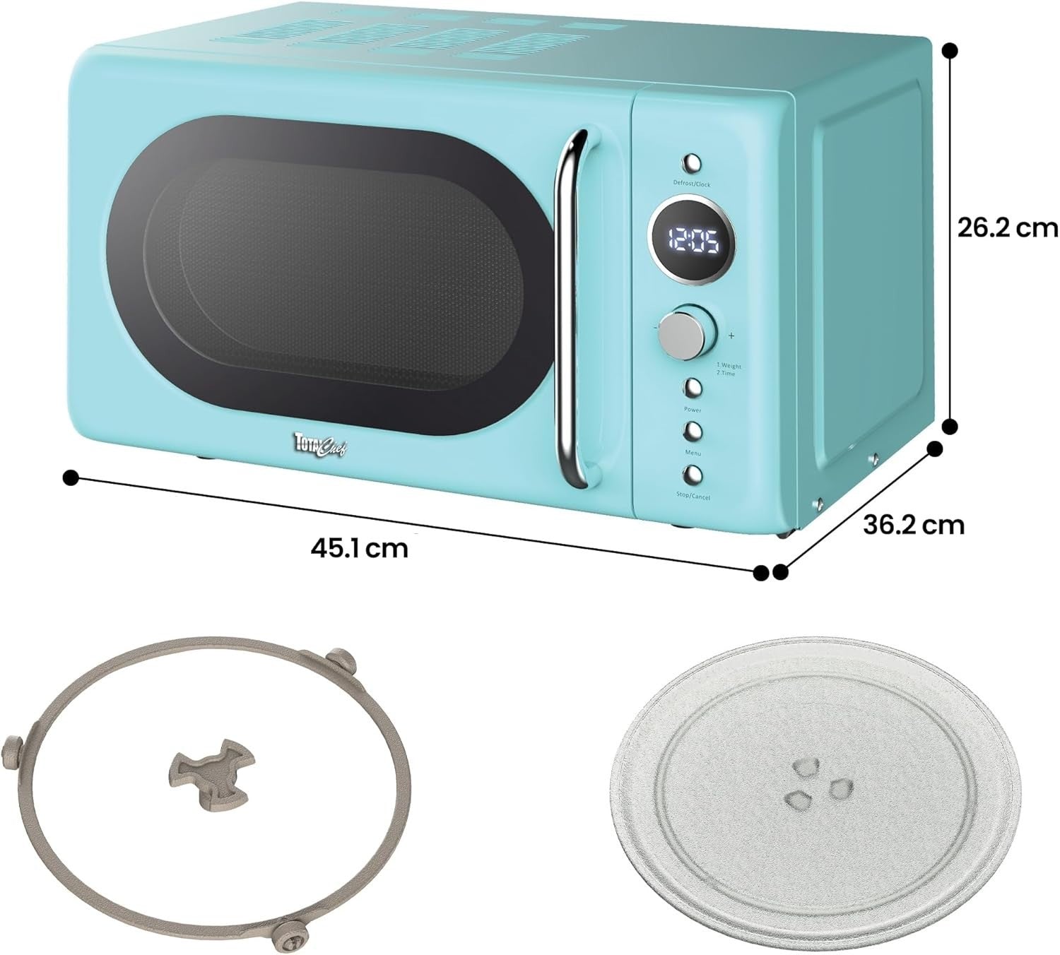 700W Retro Microwave 20L Blue LED Digital Mini Oven 8 Modes Glass Plate