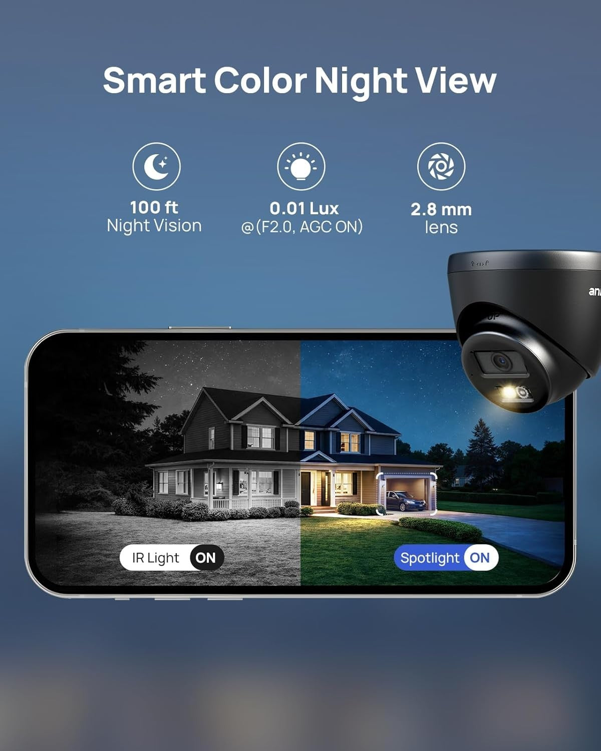 3K PoE Security Camera Outdoor Color Night Vision AI Detection IP67