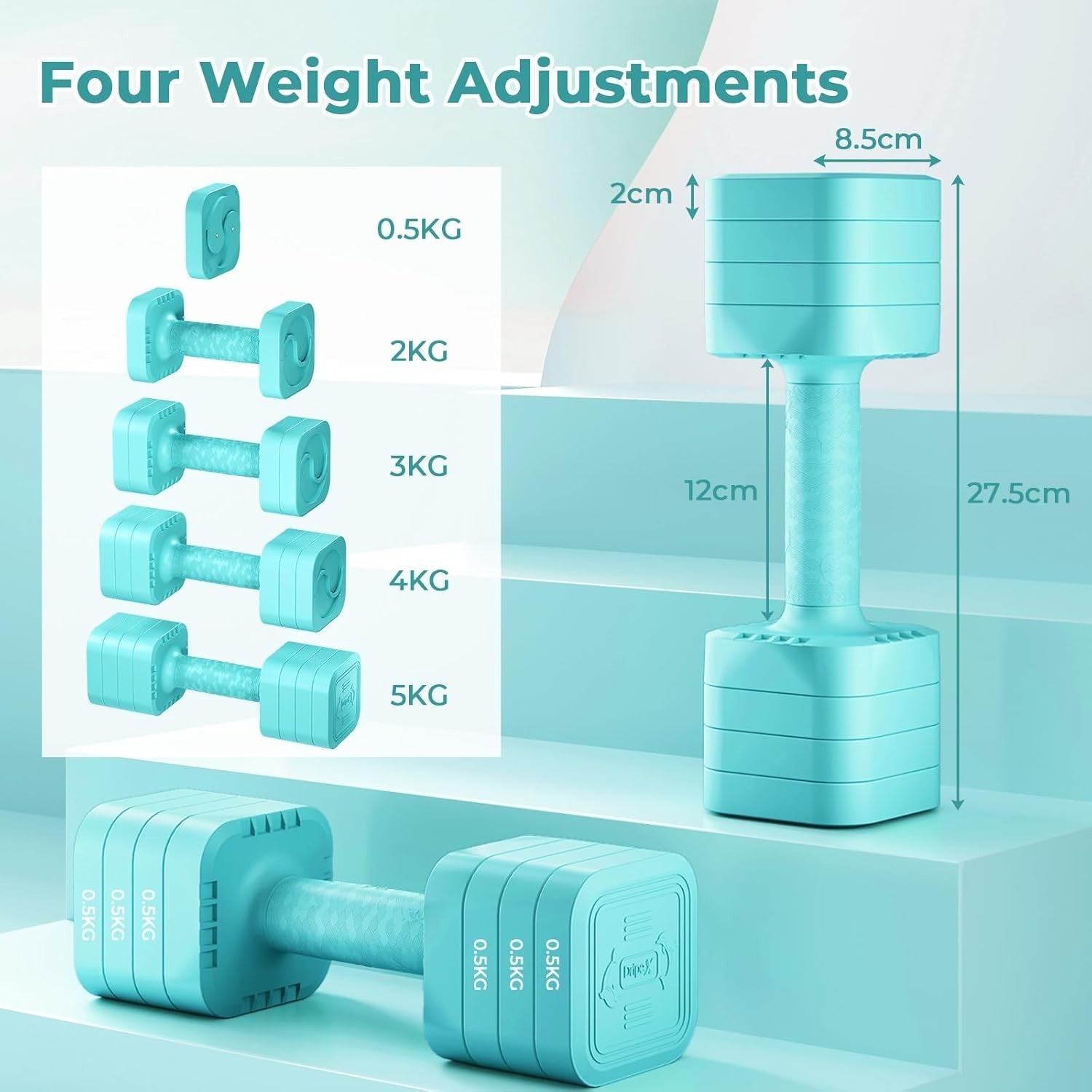 5KG Adjustable Dumbbells Pair 4-in-1 Compact Non-Slip Home Fitness