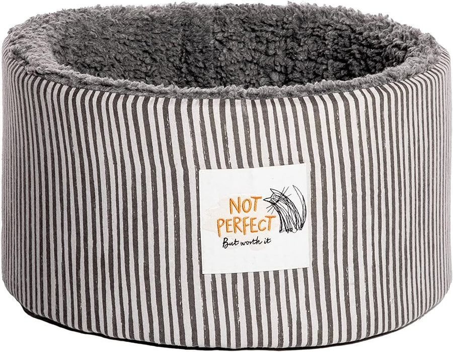 Sherpa Fleece Cat Bed Cozy Hideout 20in Washable Striped Pet Bed