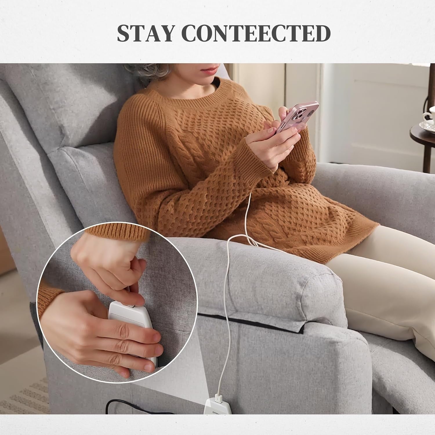 Power Lift Recliner Chair Massage Heat Electric Riser Armchair Linen Grey