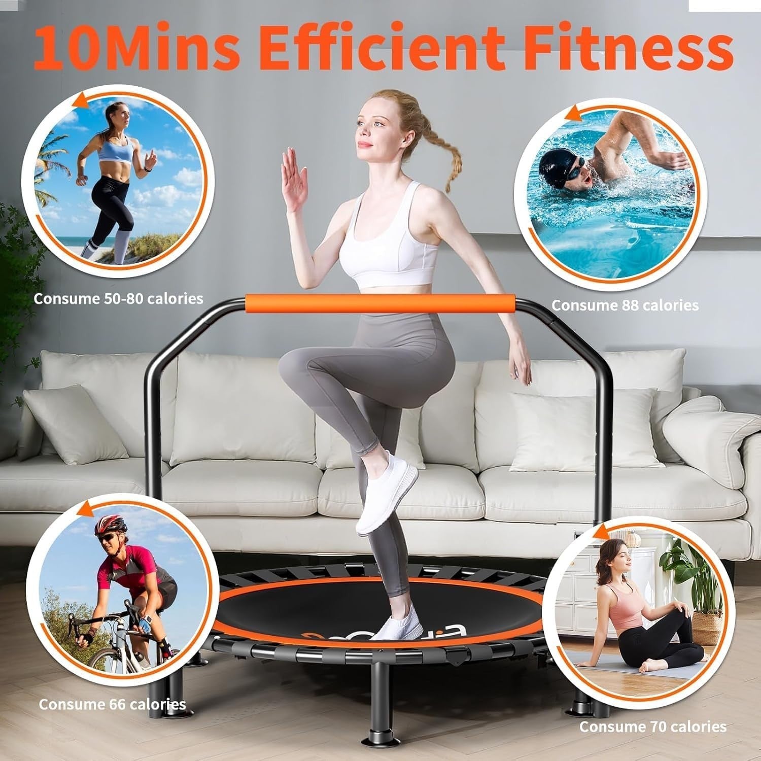 40” Folding Mini Trampoline Indoor Rebounder w Handle 150KG Quiet